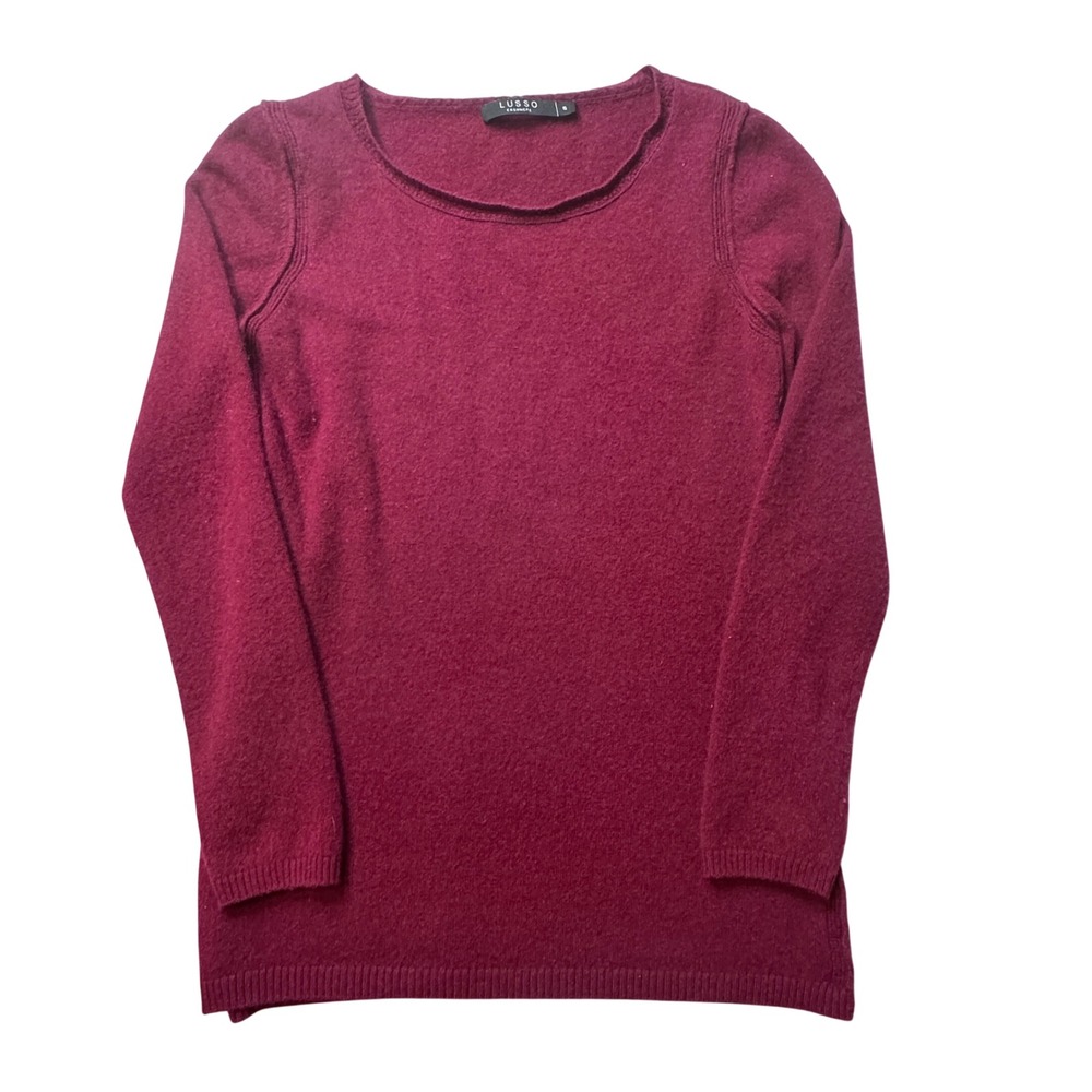 Lusso Cashmere Sweater Womens S Burgundy Red Crew Neck 100% Cashmere Long Sleeve